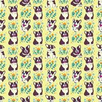 fofa Castanho corgi filhotes com floral desatado padronizar vetor