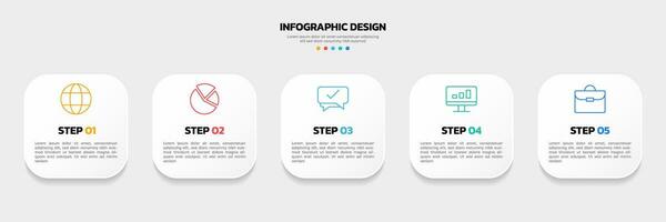 o negócio infográfico vetor ilustração 5 passos ou opções com ícones