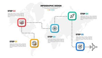 o negócio infográfico vetor ilustração 5 passos ou opções com ícones