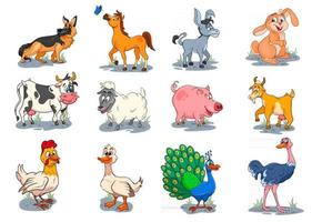 personagens de animais de fazenda grande conjunto de desenhos animados de animais rurais vetor