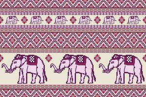 tradicional étnico tailandês elefante pixel arte padronizar em bege fundo. vetor Projeto para tecido, tapete, roupas, bordado, telha, papel de parede, e fundo