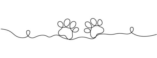 desenhando a pata do uma cachorro ou gato com uma contínuo linha. pegada Projeto. 1 linha arte pata imprimir. vetor ilustração.