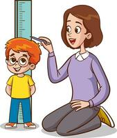 vetor ilustração do crianças medindo altura com mãe