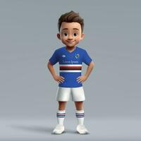 3d desenho animado fofa jovem futebol jogador dentro futebol uniforme vetor