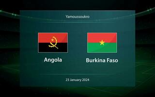 Angola vs burkina faso. futebol placar transmissão gráfico vetor