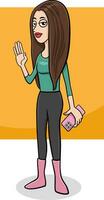 desenho animado jovem mulher ou menina personagem com inteligente telefone vetor