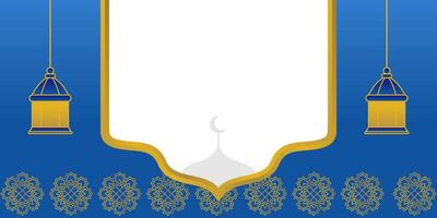 azul islâmico fundo, com lanterna enfeites, mandala e livre cópia de espaço área. vetor modelo para bandeira, cumprimento cartão para islâmico feriados, eid al-fitr, Ramadã, eid al-adha