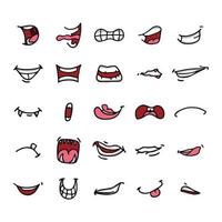 vetor de bocas definido em posições diferentes. com dentes, língua, sorrindo, raiva, aberto, falando, etc.