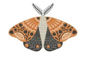 borboleta ícone com floral ornamento. vintage místico borboleta ou mariposa. vôo celestial inseto, vetor ilustração