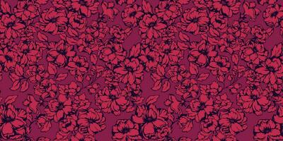 monótono Borgonha campo florescendo floral desatado padronizar. vetor mão retirou. estilizado criativo texturizado flores peônias, rosa. modelo para projeto, têxtil, moda, superfície projeto, tecido