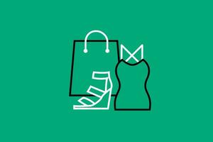 compras saco e sapatos linha ícone. vetor ilustração em verde fundo.