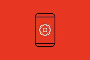 Smartphone engrenagem ícone. vetor ilustração dentro linha arte estilo em vermelho fundo.