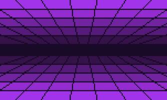pixel roxa cyber perspectiva malha túnel fundo. retro digital corredor com techno rede linhas e sem fim futurista superfície dentro anos 80 eletrônico estilo com simples vetor Projeto
