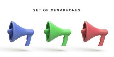 3d conjunto do megafone alto falante isolado em branco fundo. vetor ilustração.