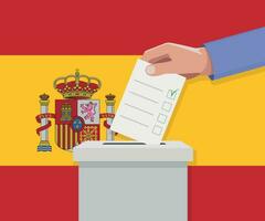 Espanha eleição conceito. mão coloca voto boletim vetor