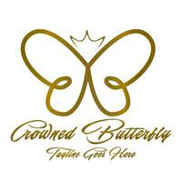 ilustração de um logotipo de design de borboleta com uma coroa, com um toque de design de logotipo plano e luxuoso vetor