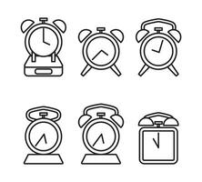 uma coleção do simples ícones do a alarme relógio. coleção do linha arte estilo relógio ícones em a isolado branco fundo vetor