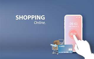 ilustração de compras on-line no aplicativo móvel vetor