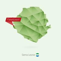 verde gradiente baixo poli mapa do serra leone com capital Freetown vetor
