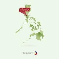 verde gradiente baixo poli mapa do Filipinas com capital Manila vetor