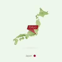 verde gradiente baixo poli mapa do Japão com capital Tóquio vetor