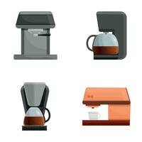 cafeteria equipamento ícones conjunto desenho animado vetor. Novo café máquina vetor