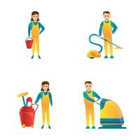 profissional limpeza ícones conjunto desenho animado vetor. serviço de limpeza funcionários vetor