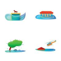 dilúvio ícones conjunto desenho animado vetor. resgate do pessoas e animal vetor