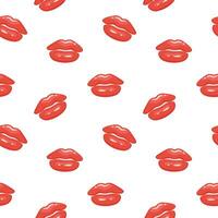 brilhante desatado padronizar com desenho animado lábios e vermelho batom beijo. vetor fundo ilustração para dia dos namorados dia decoração
