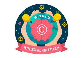 mundo intelectual propriedade dia vetor ilustração em 26 abril com cérebro e luz lâmpada para inovação e Ideias criatividade conceito fundo