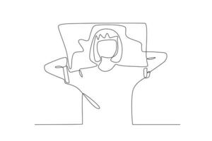 uma mulher dorme com dela mãos debaixo dela travesseiro vetor