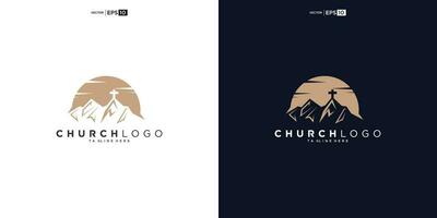 Igreja logotipo desenhos com montanha, minimalista logotipo. pessoas Igreja vetor logotipo Projeto modelo