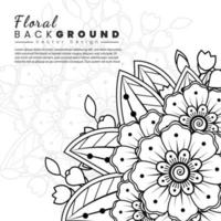 fundo com flores mehndi. linhas pretas sobre fundo branco. modelo de banner ou cartão vetor