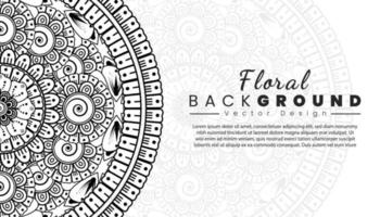 fundo com flores mehndi. linhas pretas sobre fundo branco. modelo de banner ou cartão vetor