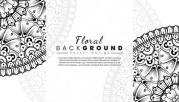 fundo com flores mehndi. linhas pretas sobre fundo branco. modelo de banner ou cartão vetor