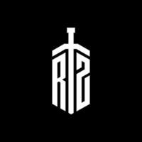 Monograma de logotipo rz com modelo de design de fita de elemento espada vetor