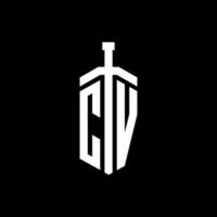 Monograma de logotipo cv com modelo de design de fita de elemento espada vetor
