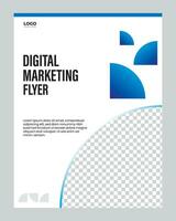 digital marketing folheto modelo com azul e branco formas vetor