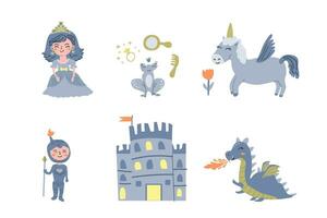 conjunto do fada desenho animado personagens princesa, animais vetor