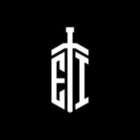 Monograma de logotipo ei com modelo de design de fita de elemento espada vetor