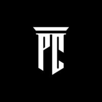 logotipo do monograma do pc com o estilo do emblema isolado em fundo preto vetor