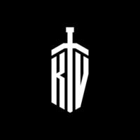 Monograma de logotipo kv com modelo de design de fita de elemento espada vetor