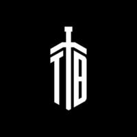 monograma de logotipo tb com modelo de design de fita de elemento espada vetor