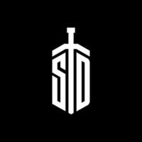 Monograma de logotipo sd com modelo de design de fita de elemento espada vetor