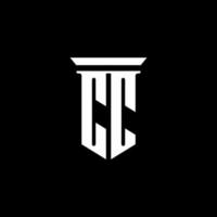 Logotipo do monograma cc com estilo do emblema isolado em fundo preto vetor