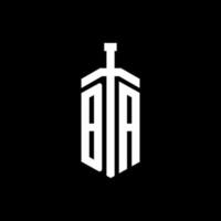 Monograma do logotipo ba com modelo de design de fita de elemento espada vetor