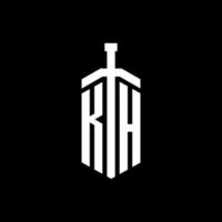 Monograma do logotipo kh com modelo de design de fita de elemento espada vetor