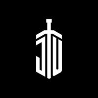 Monograma do logotipo ju com modelo de design de fita de elemento espada vetor