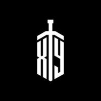 Monograma de logotipo xy com modelo de design de fita de elemento espada vetor