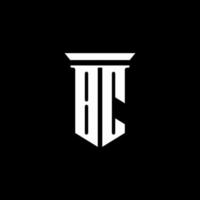 Logotipo do monograma bc com estilo de emblema isolado em fundo preto vetor